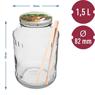 Банка винтовая 1,5 л, Ø82/6, с цветной крышкой + щипцы – photo 2
