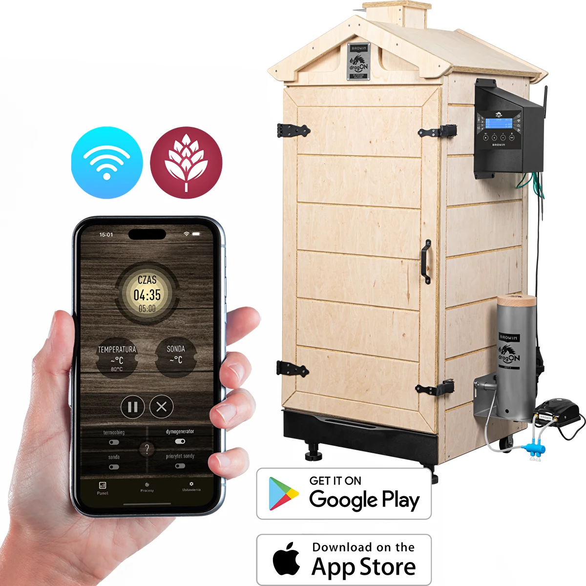 Бескаркасная коптильня dragON PLYWOOD NATURE с контроллером Wi‑Fi, 200 л