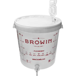 Ферментер пластиковый 30 л, с надписью BROWIN, с краном UA