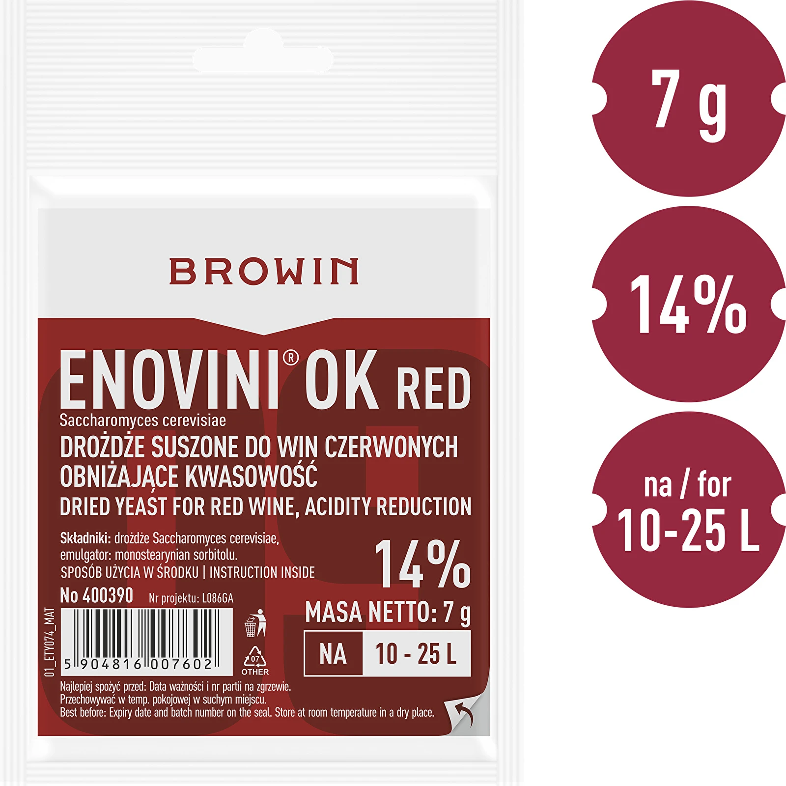 Дрожжи для вин из вишни и темного винограда Enovini® OK RED symbol:400390