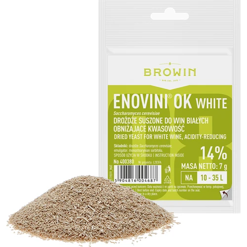 Дрожжи Enovini® OK WHITE - снижающие кислотность, 7 г - 2 ['яблочные дрожжи', ' белые виноградные дрожжи', ' яблочное вино', ' виноградное вино', ' снижающие кислотность дрожжи', ' белые винные дрожжи', ' сухие дрожжи', ' домашнее вино']