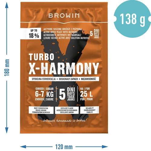 Дрожжи Turbo X-Harmony 18%, 25 л, 138 г - 6 ['дрожжи дистиллированные', ' спиртовые дрожжи', ' турбо дрожжи', ' дрожжи Гармония', ' дрожжи 18%', ' дрожжи для самогона', ' для домашнего приготовления', ' дрожжи дистиллированные на 25 литров', ' установка 25л', ' чистое брожение', ' леденцы', ' для застывания', ' для завязывания с сахаром', ' тихое брожение', ' приятный запах во время брожения', ' стабильное брожение', ' легкое осветление', ' дистилляция', ' х дрожжи', ' дрожжи Бровина', ' 18% дрожжи', ' спиртовые дрожжи', ' спиртовые дрожжи', ' рекомендуемые дрожжи', ' высококачественные дрожжи', ' сухие дрожжи с питательными веществами', ' легкое осветление смеси']