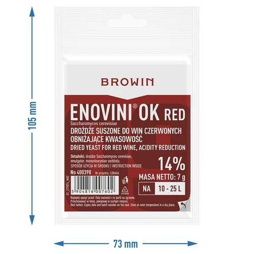 Enovini® OK RED - винные дрожжи, снижающие кислотность, 7 г - 5 ['дрожжи для темного винограда', ' дрожжи для вишни', ' вишневое вино', ' виноградное вино', ' дрожжи для снижения кислотности', ' дрожжи для красного вина', ' сухие дрожжи', ' домашнее вино', ' дрожжи', ' снижающие кислотность', ' дрожжи Enovini', ' винные дрожжи Browin']