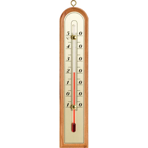 Комнатный термометр с золотой шкалой (-10°C до +50°C) 22см, микс  - 1 ['внутренний термометр', ' комнатный термометр', ' термометр для помещений', ' домашний термометр', ' термометр', ' деревянный комнатный термометр', ' термометр с читабельной шкалой', ' термометр с серебристой шкалой', ' термометр для подвешивания', ' традиционный термометр']