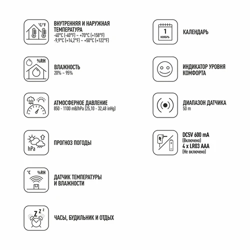 Метеостанция (RCC,DCF) - электронная, беспроводная, с подсветкой, с датчиком, белая - 9 ['беспроводная метеостанция', ' измерение температуры на улице и в помещении', ' измерение влажности', ' метеостанция с календарем', ' метеостанция с будильником', ' точная метеостанция', ' метеостанция', ' электронная метеостанция', ' универсальная метеостанция', ' идеальный измеритель погоды']