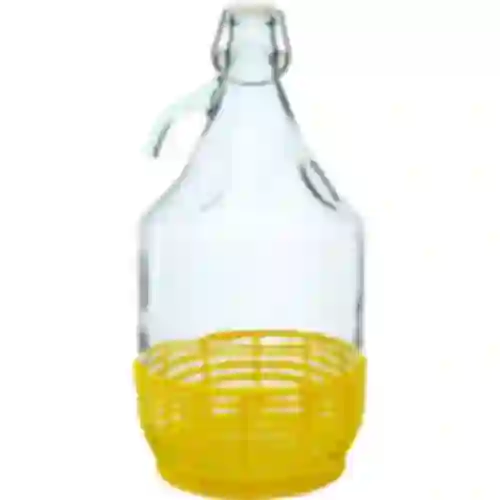 Бутыль "Dama" 5 л, с бугельной пробкой, в пластиковой желтой корзине