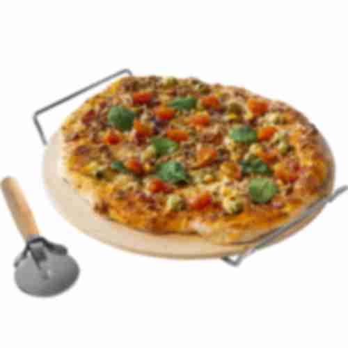 Камень для пиццы с ручкой и ножом, Изготовлен из кордиерита, круглый, 33 см