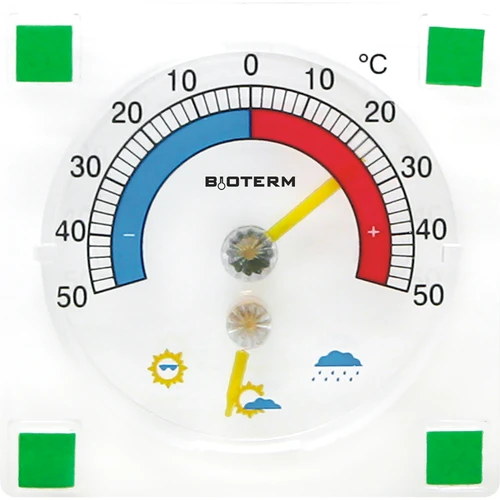 Универсальный самоклеящийся, прозрачный термометр с гигрометром (-50°C до +50°C)  - 1 ['универсальный термометр', ' наружный термометр', ' оконный термометр', ' балконный термометр', ' оконный термометр', ' термометр', ' термометр с читабельной шкалой', ' пластиковый термометр', ' термометр на окно', ' самоклеящийся термометр', ' термометр с гигрометром']